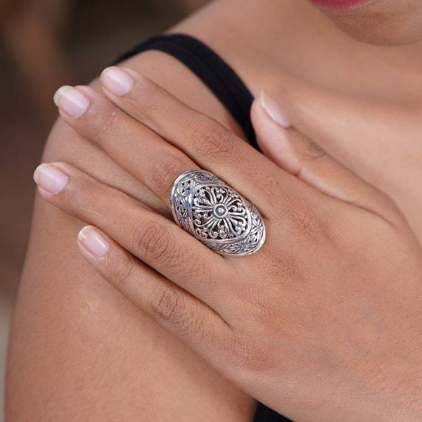 Alternate image for Bamboo Leaf Sterling Silver Cocktail Ring from Bali Bamboo Elegance