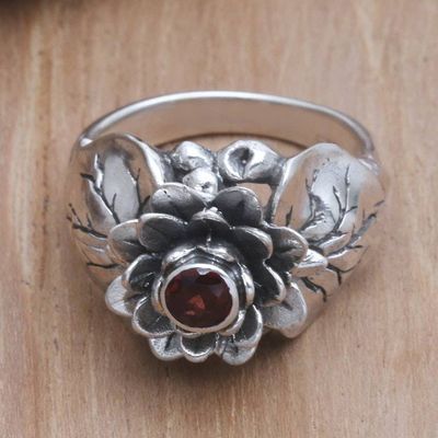 Alternate image for Garnet and Sterling Silver Flower Ring Lotus Purity