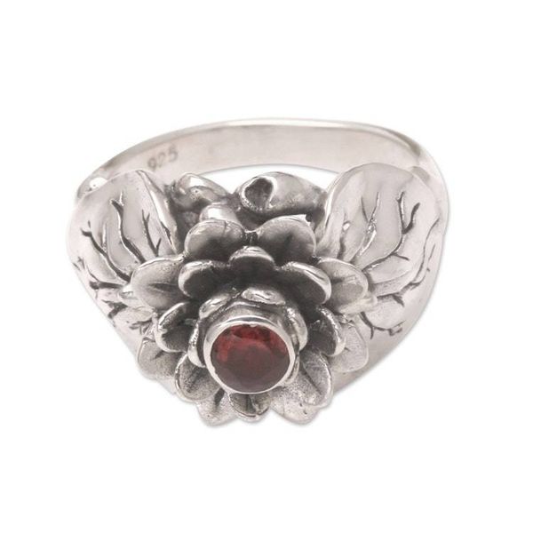 Alternate image for Garnet and Sterling Silver Flower Ring Lotus Purity