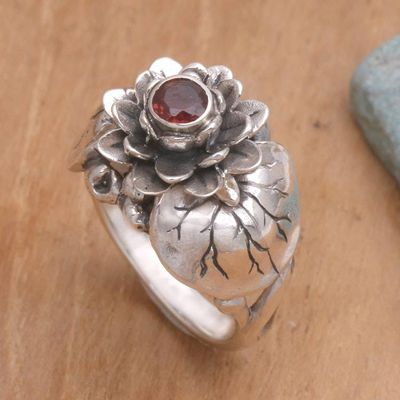 Alternate image for Garnet and Sterling Silver Flower Ring Lotus Purity