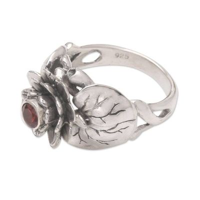 Alternate image for Garnet and Sterling Silver Flower Ring Lotus Purity