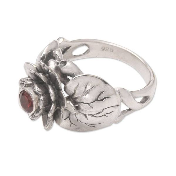 Alternate image for Garnet and Sterling Silver Flower Ring Lotus Purity