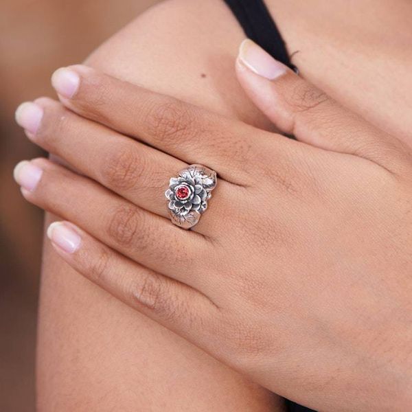 Alternate image for Garnet and Sterling Silver Flower Ring Lotus Purity