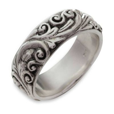 Alternate image for Sterling Silver Band Ring from Indonesia Floral Moon
