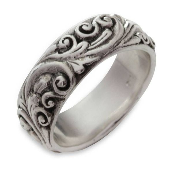 Alternate image for Sterling Silver Band Ring from Indonesia Floral Moon
