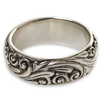 Alternate image for Sterling Silver Band Ring from Indonesia Floral Moon