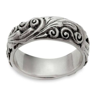 Alternate image for Sterling Silver Band Ring from Indonesia Floral Moon