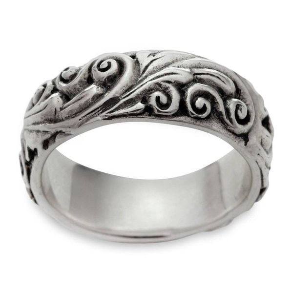 Alternate image for Sterling Silver Band Ring from Indonesia Floral Moon