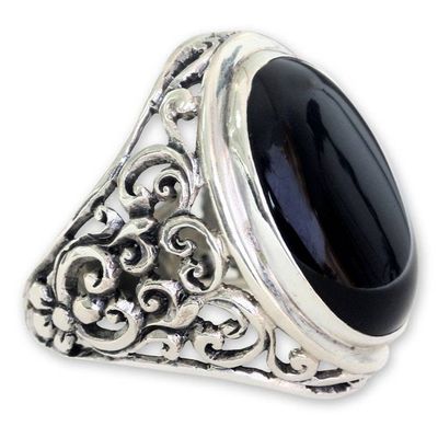Alternate image for Mens Handmade Sterling Silver and Onyx Ring Song of the Night