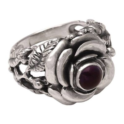 Alternate image for Hand Crafted Floral Sterling Silver and Amethyst Ring Rose of Peace