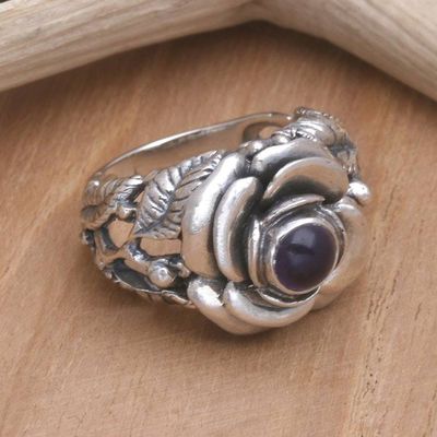 Alternate image for Hand Crafted Floral Sterling Silver and Amethyst Ring Rose of Peace