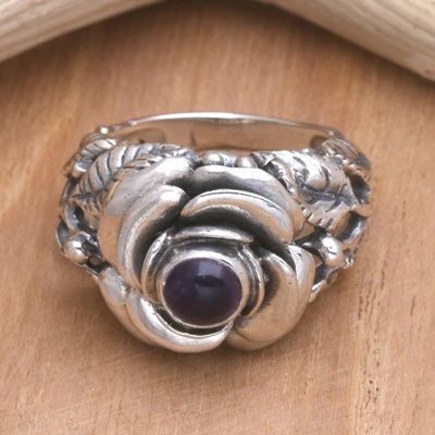 Alternate image for Hand Crafted Floral Sterling Silver and Amethyst Ring Rose of Peace
