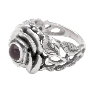 Alternate image for Hand Crafted Floral Sterling Silver and Amethyst Ring Rose of Peace