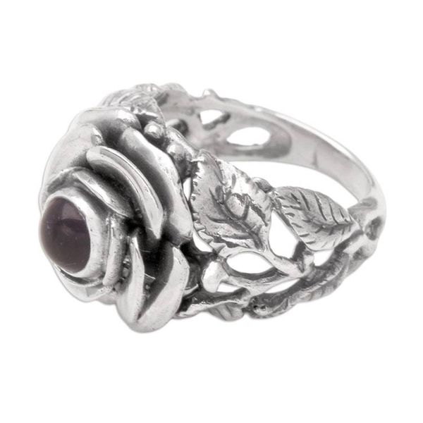 Alternate image for Hand Crafted Floral Sterling Silver and Amethyst Ring Rose of Peace