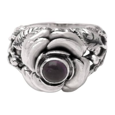 Alternate image for Hand Crafted Floral Sterling Silver and Amethyst Ring Rose of Peace