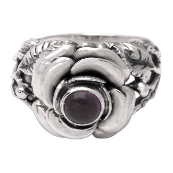 Alternate image for Hand Crafted Floral Sterling Silver and Amethyst Ring Rose of Peace