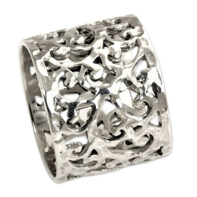 Alternate image for Handmade Floral Sterling Silver Band Ring Exotic Bali