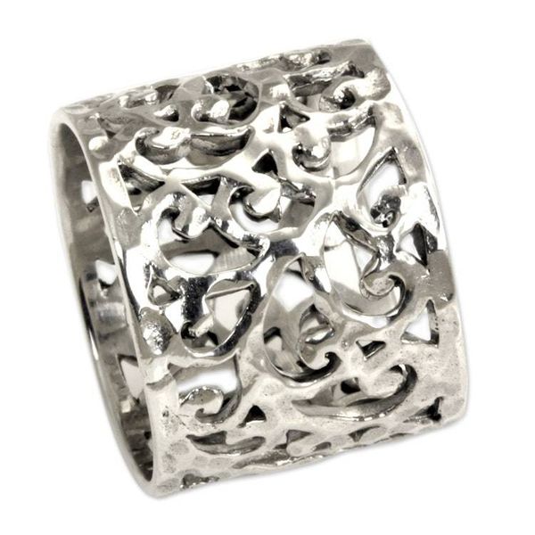 Alternate image for Handmade Floral Sterling Silver Band Ring Exotic Bali