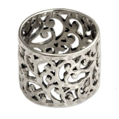 Alternate image for Handmade Floral Sterling Silver Band Ring Exotic Bali