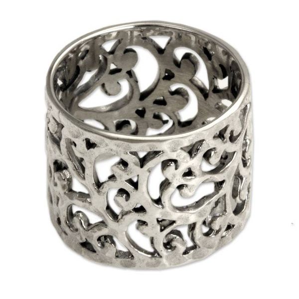 Alternate image for Handmade Floral Sterling Silver Band Ring Exotic Bali