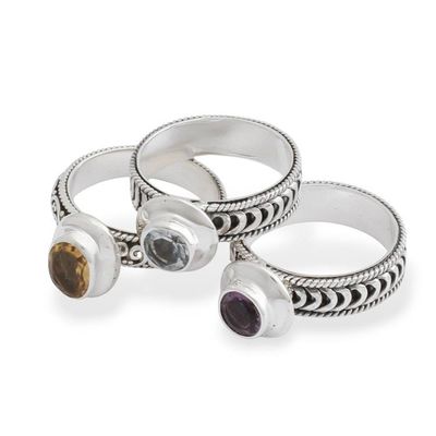 Alternate image for Balinese Folk Art-Themed 1-Carat 3-Piece Birthstone Ring Set Fantastic Lands