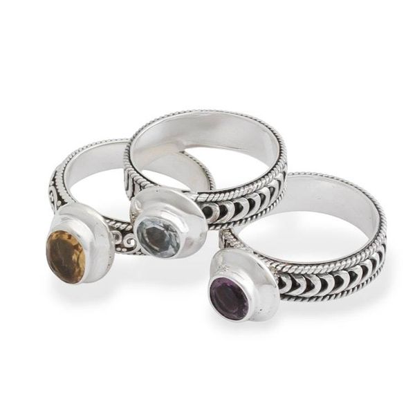 Alternate image for Balinese Folk Art-Themed 1-Carat 3-Piece Birthstone Ring Set Fantastic Lands