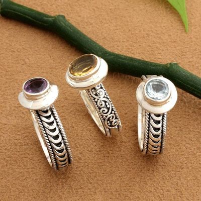 Alternate image for Balinese Folk Art-Themed 1-Carat 3-Piece Birthstone Ring Set Fantastic Lands