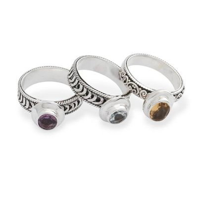 Alternate image for Balinese Folk Art-Themed 1-Carat 3-Piece Birthstone Ring Set Fantastic Lands