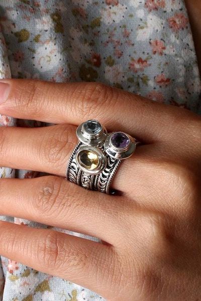 Alternate image for Balinese Folk Art-Themed 1-Carat 3-Piece Birthstone Ring Set Fantastic Lands