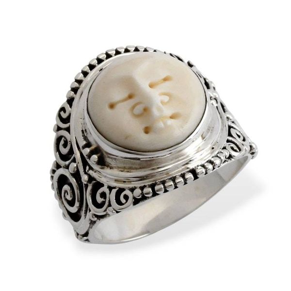Alternate image for Moon-Inspired Folk Art-Themed Sterling Silver Cocktail Ring Dreamy Night