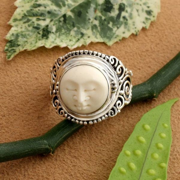 Alternate image for Moon-Inspired Folk Art-Themed Sterling Silver Cocktail Ring Dreamy Night
