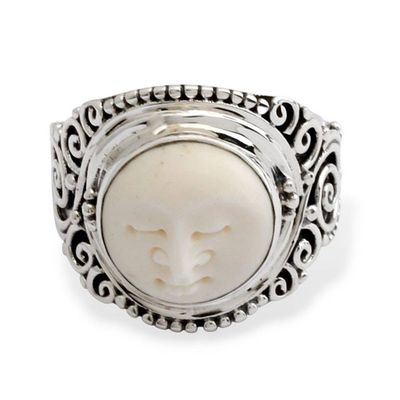 Alternate image for Moon-Inspired Folk Art-Themed Sterling Silver Cocktail Ring Dreamy Night