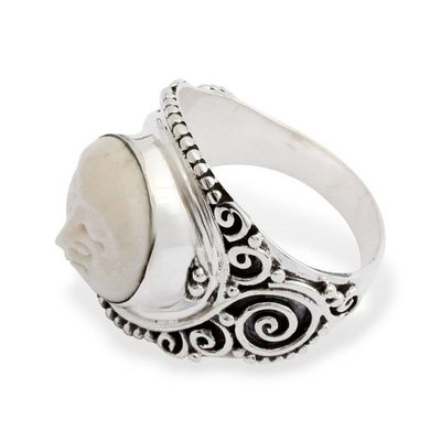 Alternate image for Moon-Inspired Folk Art-Themed Sterling Silver Cocktail Ring Dreamy Night