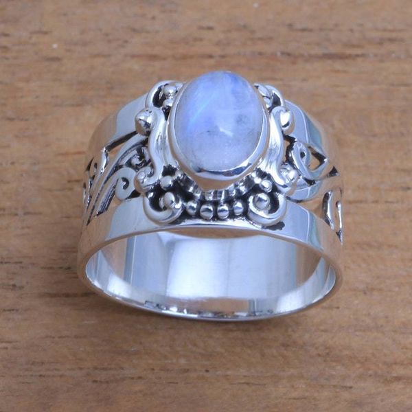 Alternate image for Artisan Crafted Rainbow Moonstone Cocktail Ring from Bali Lost Light