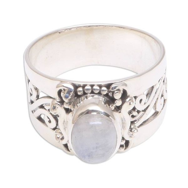 Alternate image for Artisan Crafted Rainbow Moonstone Cocktail Ring from Bali Lost Light