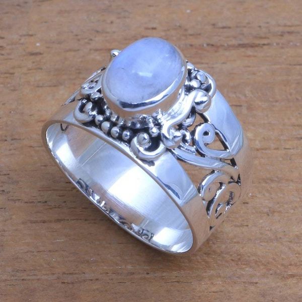 Alternate image for Artisan Crafted Rainbow Moonstone Cocktail Ring from Bali Lost Light