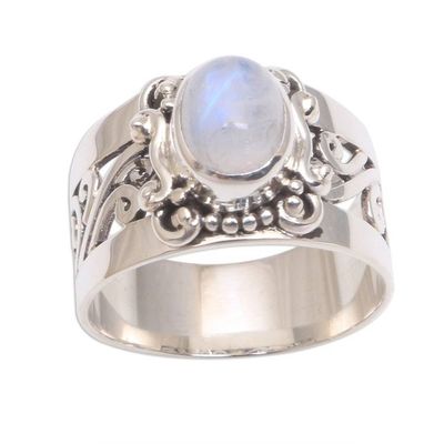 Alternate image for Artisan Crafted Rainbow Moonstone Cocktail Ring from Bali Lost Light