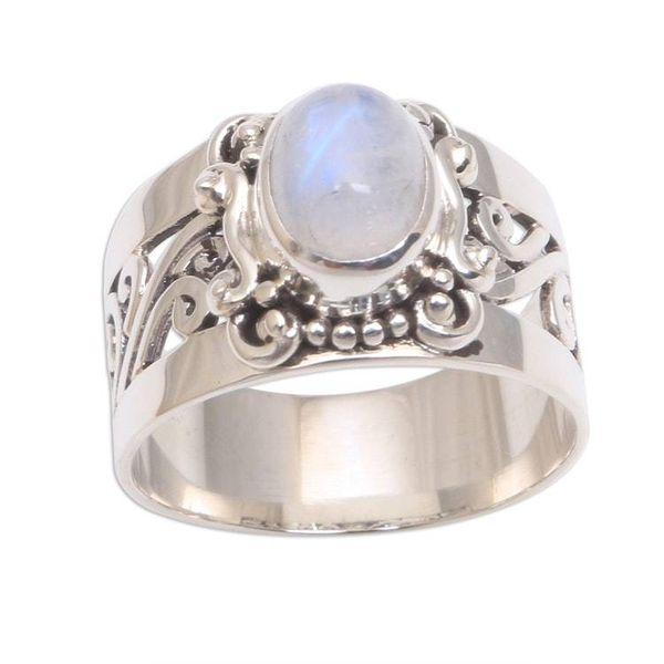 Alternate image for Artisan Crafted Rainbow Moonstone Cocktail Ring from Bali Lost Light