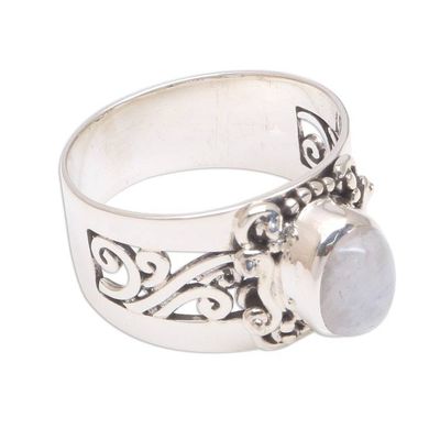 Alternate image for Artisan Crafted Rainbow Moonstone Cocktail Ring from Bali Lost Light