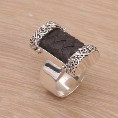 Main image for Cocktail Ring with Woven Leather and Sterling Silver Strength and Grace