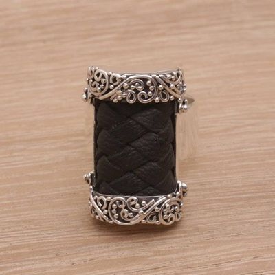 Alternate image for Cocktail Ring with Woven Leather and Sterling Silver Strength and Grace