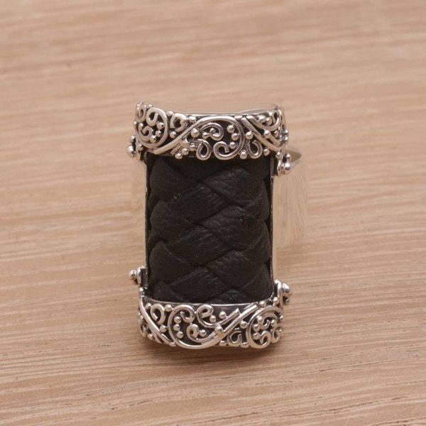 Alternate image for Cocktail Ring with Woven Leather and Sterling Silver Strength and Grace