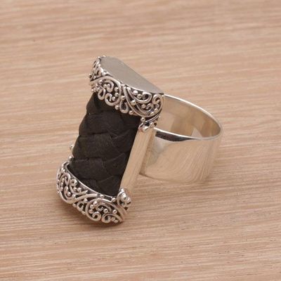 Alternate image for Cocktail Ring with Woven Leather and Sterling Silver Strength and Grace