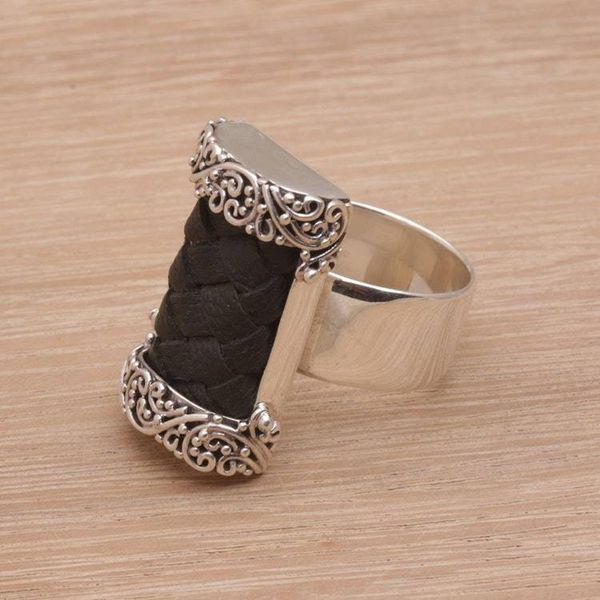 Alternate image for Cocktail Ring with Woven Leather and Sterling Silver Strength and Grace