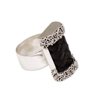 Alternate image for Cocktail Ring with Woven Leather and Sterling Silver Strength and Grace
