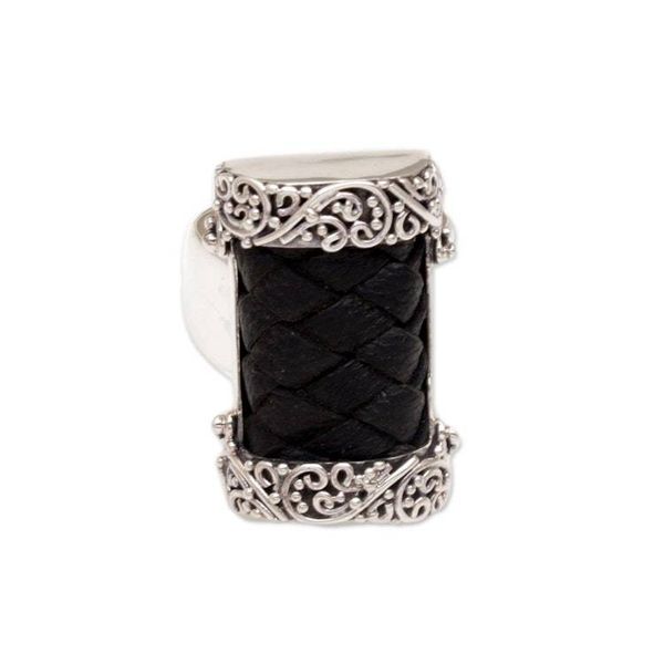 Alternate image for Cocktail Ring with Woven Leather and Sterling Silver Strength and Grace