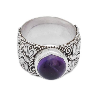 Alternate image for Polished and Oxidized Dragonfly Cocktail Ring with Amethyst Dragonfly Arcadia