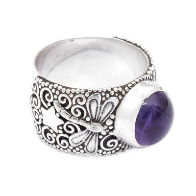 Alternate image for Polished and Oxidized Dragonfly Cocktail Ring with Amethyst Dragonfly Arcadia
