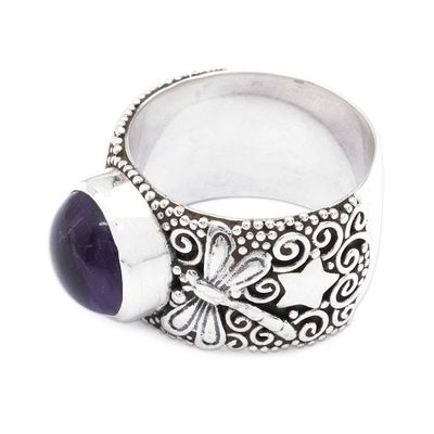 Alternate image for Polished and Oxidized Dragonfly Cocktail Ring with Amethyst Dragonfly Arcadia