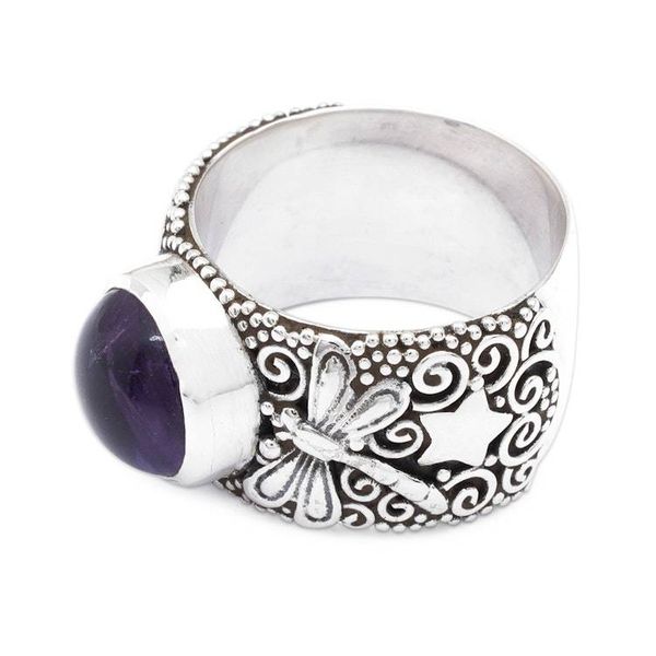 Alternate image for Polished and Oxidized Dragonfly Cocktail Ring with Amethyst Dragonfly Arcadia